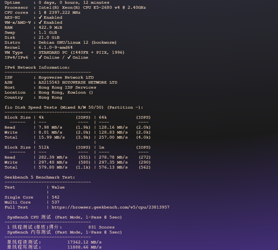 图片[1]-Hoyoverse Network（mhyidc.com）：香港 VPS 测评：HKBGP 线路表现与流媒体解锁体验-VPS主机小镇