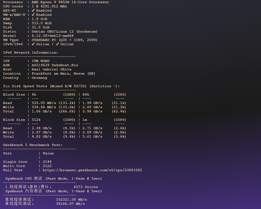 图片[2]-takehost：德国高性能VPS测评｜ITM Nord AS Ryzen 9 9950X 卓越算力，GTT骨干三网回程稳定与全平台流媒体解锁深度解析-VPS主机小镇