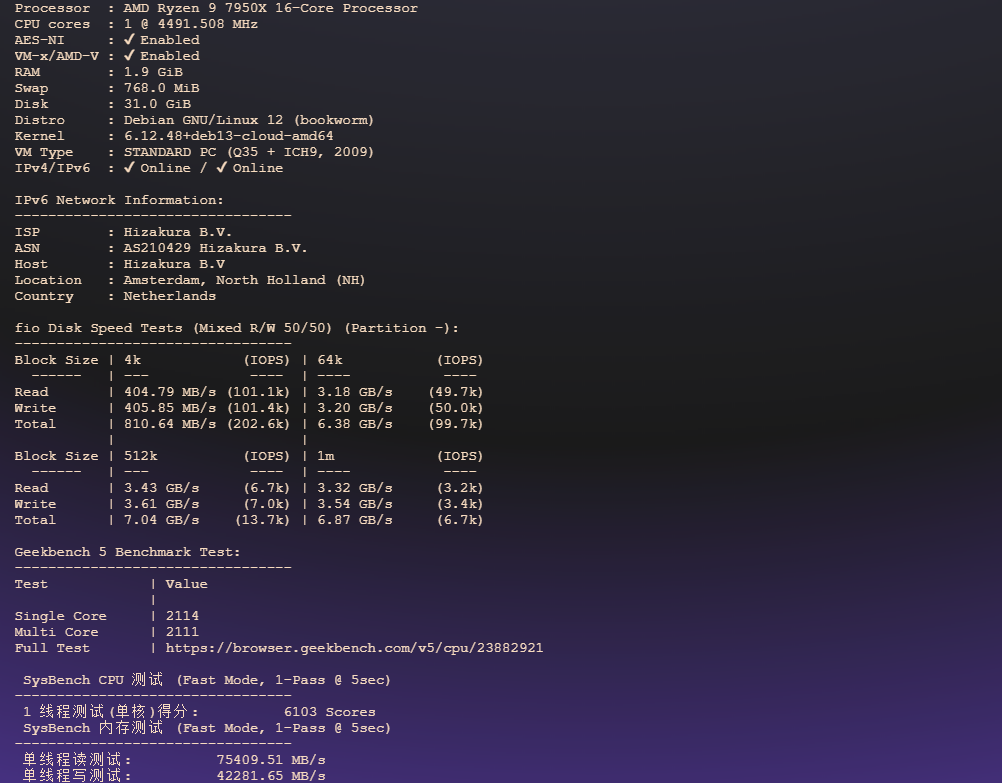 图片[2]-QDE:荷兰高性能VPS测评｜Hizakura B.V. Ryzen 9 极致单核性能，TATA主干全球互联与全平台流媒体解锁详评-VPS主机小镇